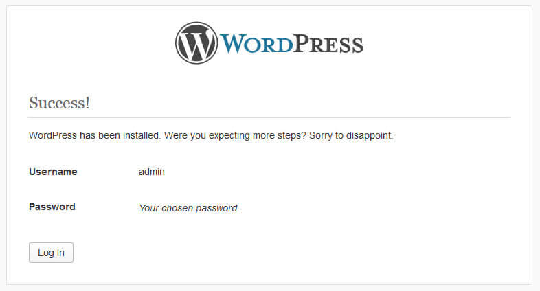 Install WordPress button.